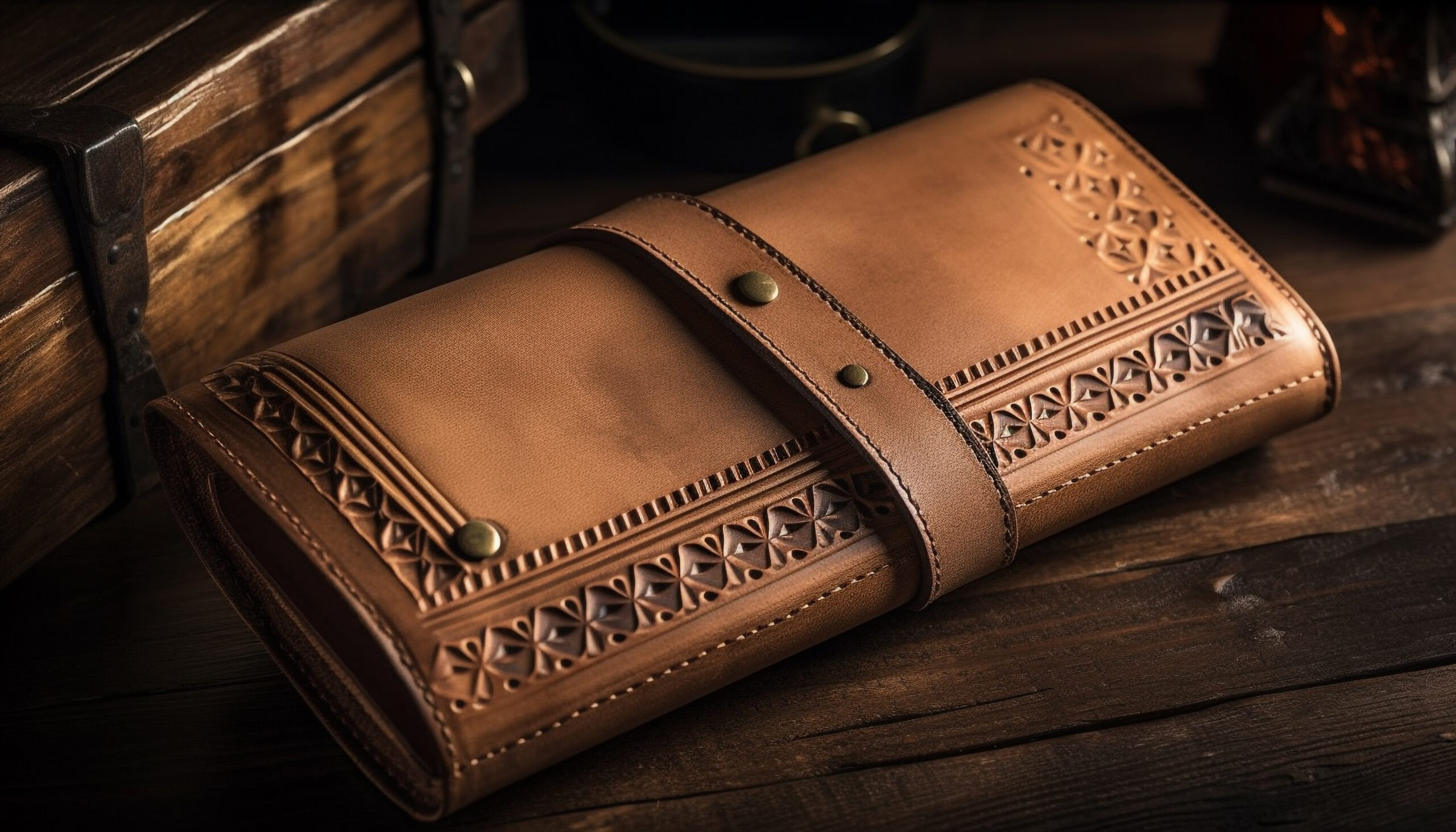 Antique leather suitcase  A rustic wealth container generated by AI